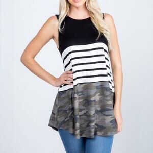Glitzy Girls Size 4XL Black White Striped Camo Color Block Tank Top